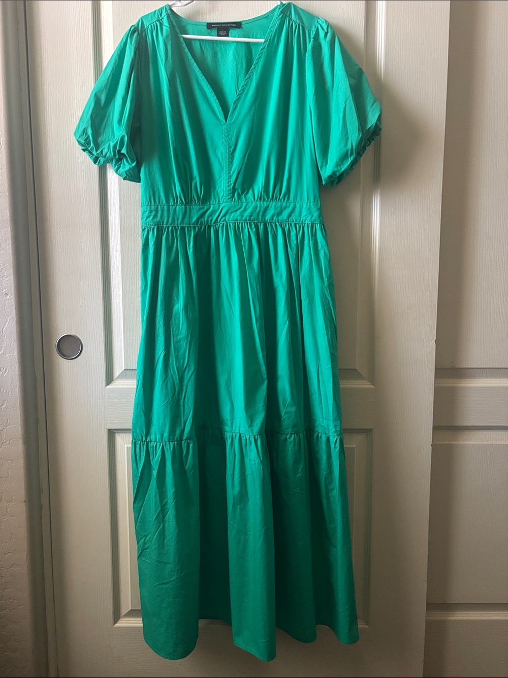 New French Connection Green V-Neck Tiered Maxi Dress